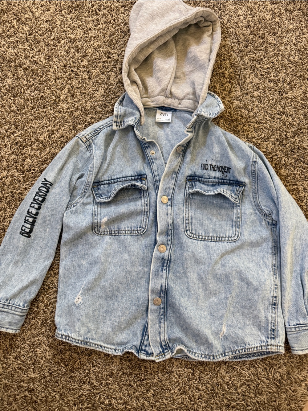 Zara Light Wash Denim Hooded Jacket - Light Blue Youth 7
